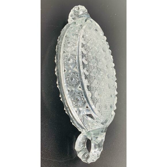 Imperial Glass Clear Dish Relish Nucut 2 Handle Small Oval Star Daisy Button 495 - Picture 4 of 11